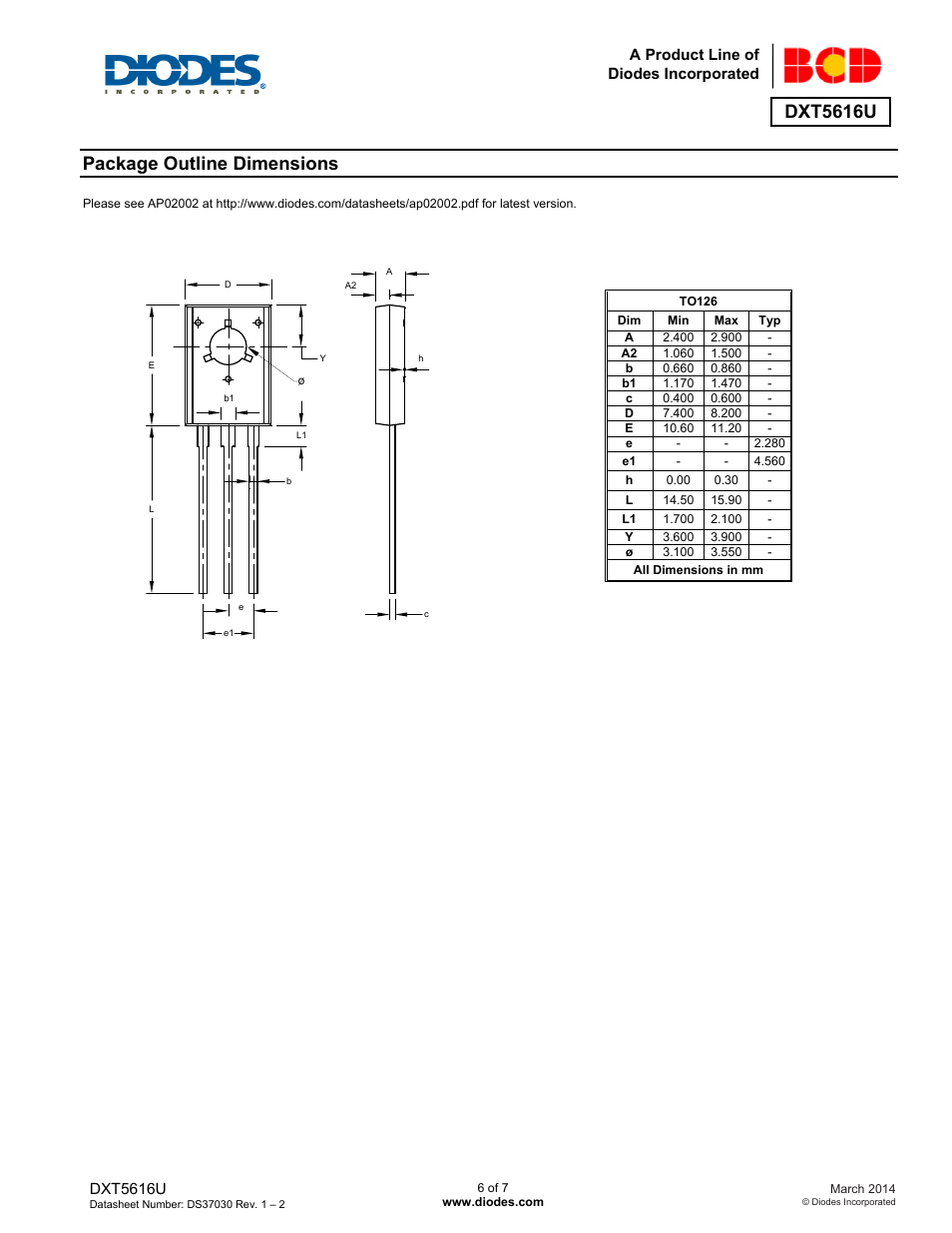 Dxt5616u, Package outline dimensions | Diodes DXT5616U User Manual | Page 6 / 7
