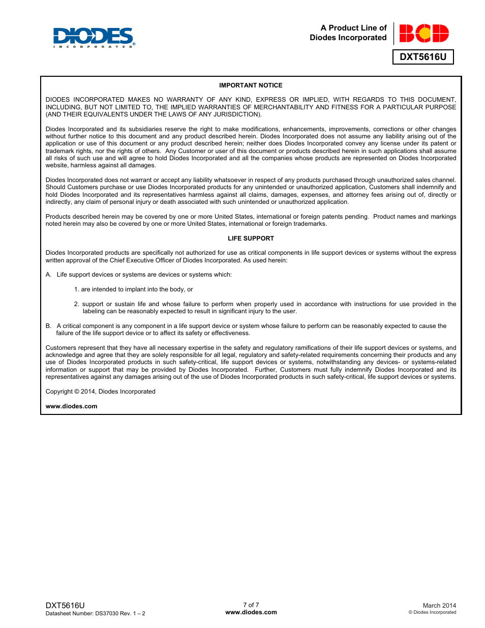 Dxt5616u | Diodes DXT5616U User Manual | Page 7 / 7