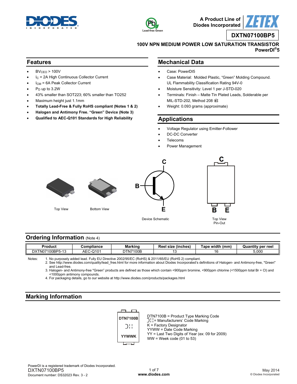 Diodes DXTN07100BP5 User Manual | 7 pages