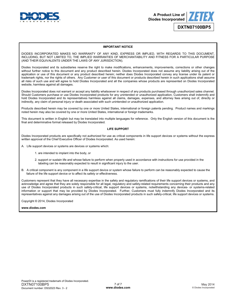 Diodes DXTN07100BP5 User Manual | Page 7 / 7