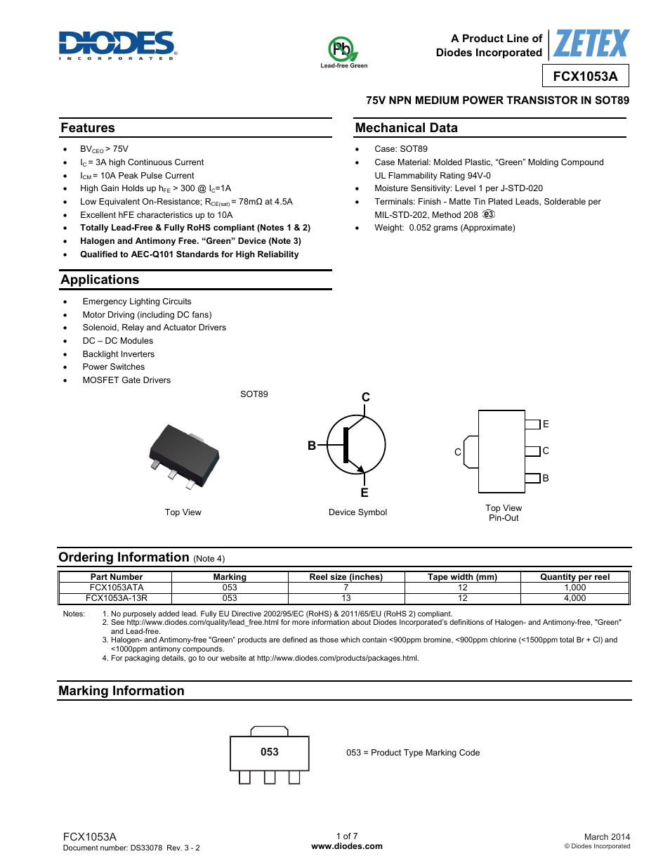 Diodes FCX1053A User Manual | 7 pages