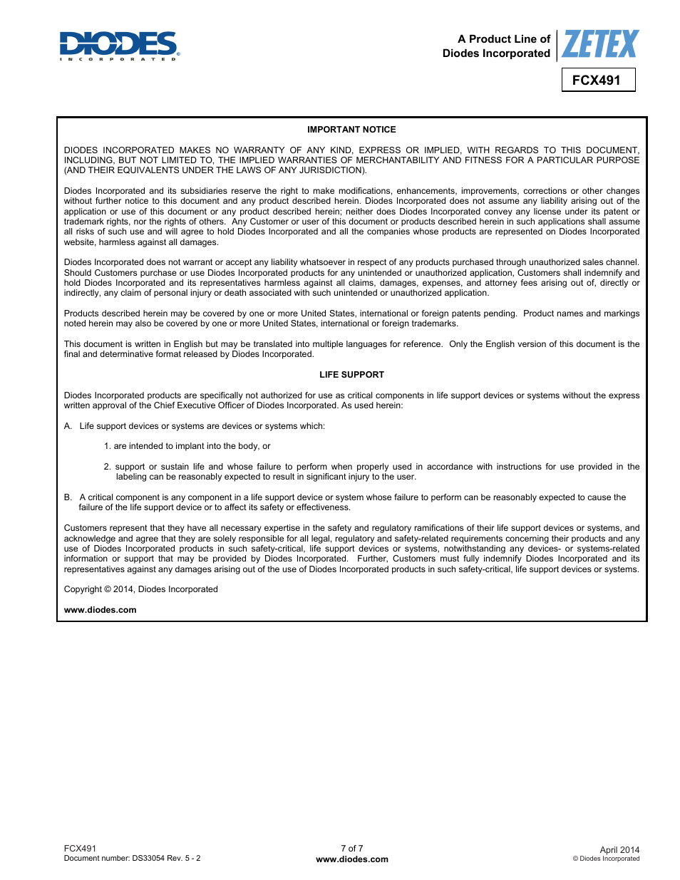 Fcx491 | Diodes FCX491 User Manual | Page 7 / 7
