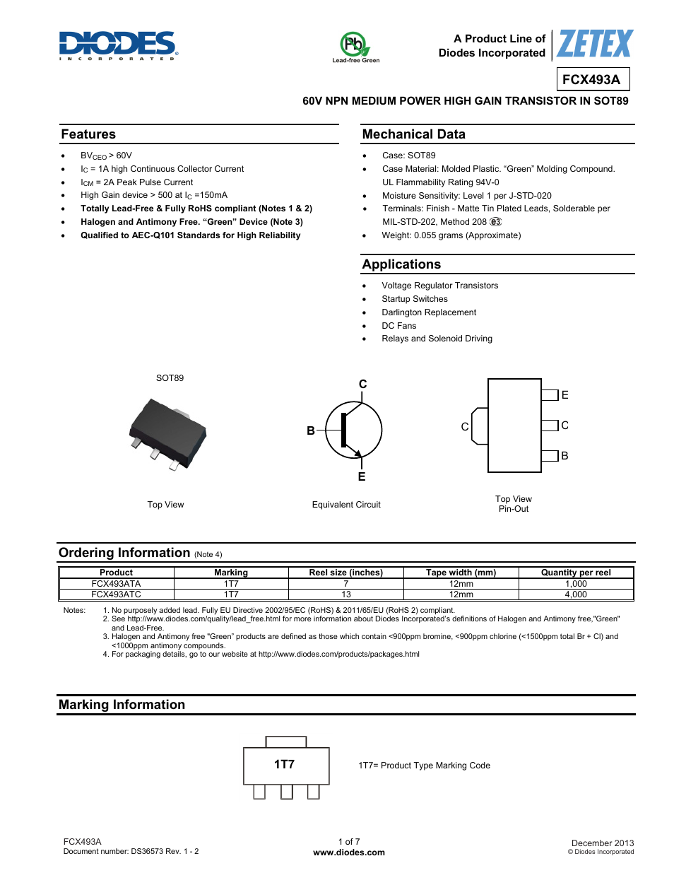 Diodes FCX493A User Manual | 7 pages