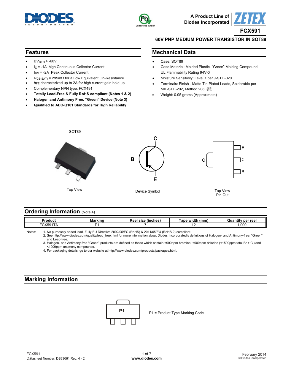 Diodes FCX591 User Manual | 7 pages