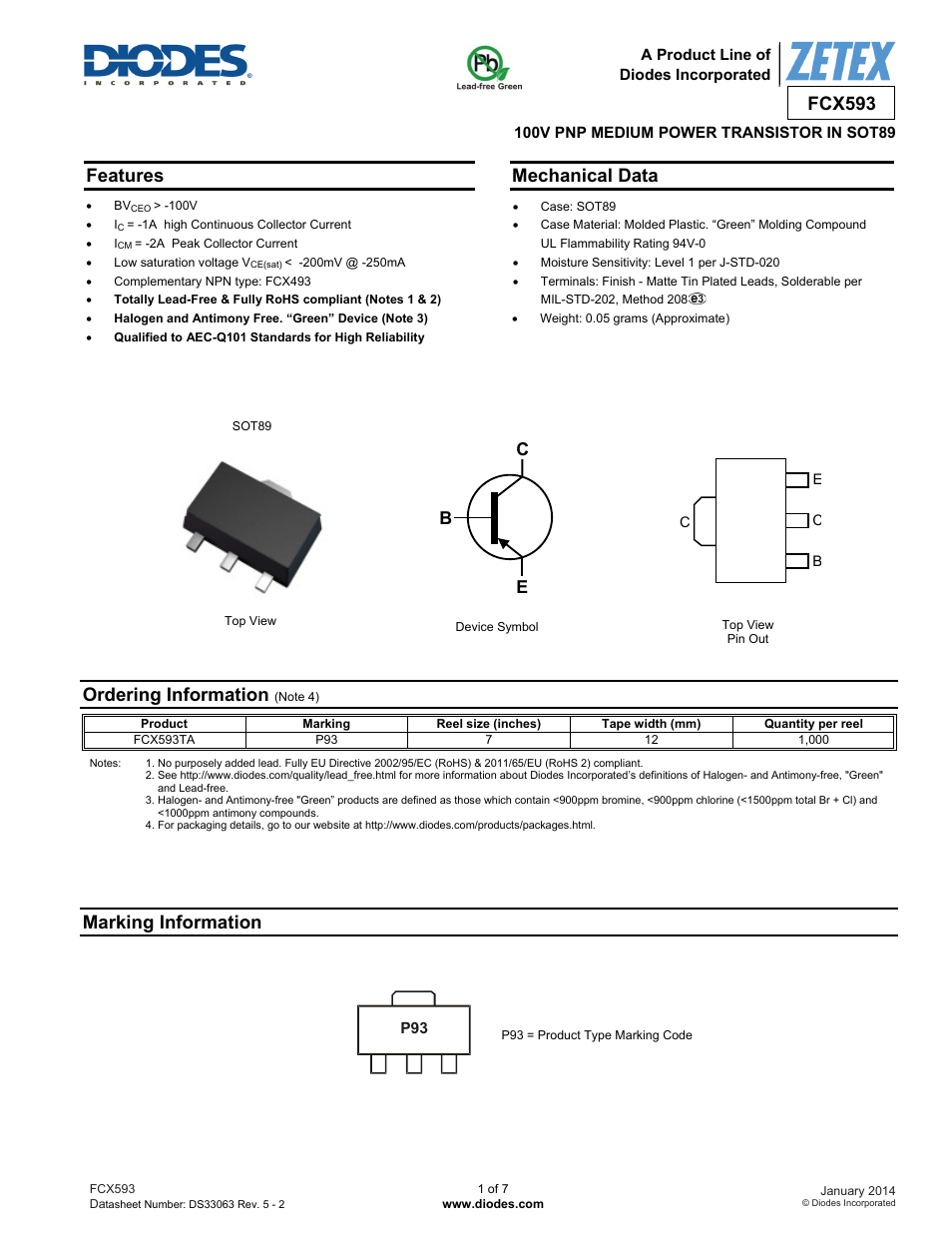 Diodes FCX593 User Manual | 7 pages