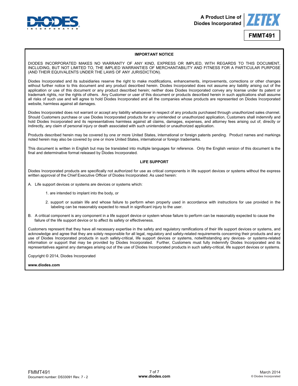 Fmmt491 | Diodes FMMT491 User Manual | Page 7 / 7