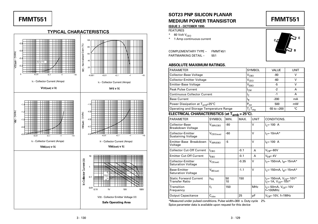 Fmmt551, Sot23 pnp silicon planar medium power transistor, Typical characteristics | Diodes FMMT551 User Manual | Page 2 / 2