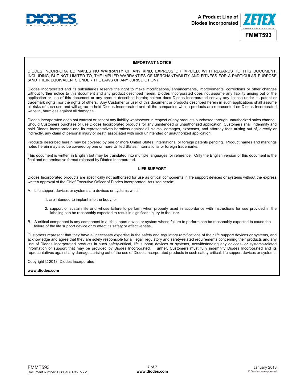 Fmmt593 | Diodes FMMT593 User Manual | Page 7 / 7