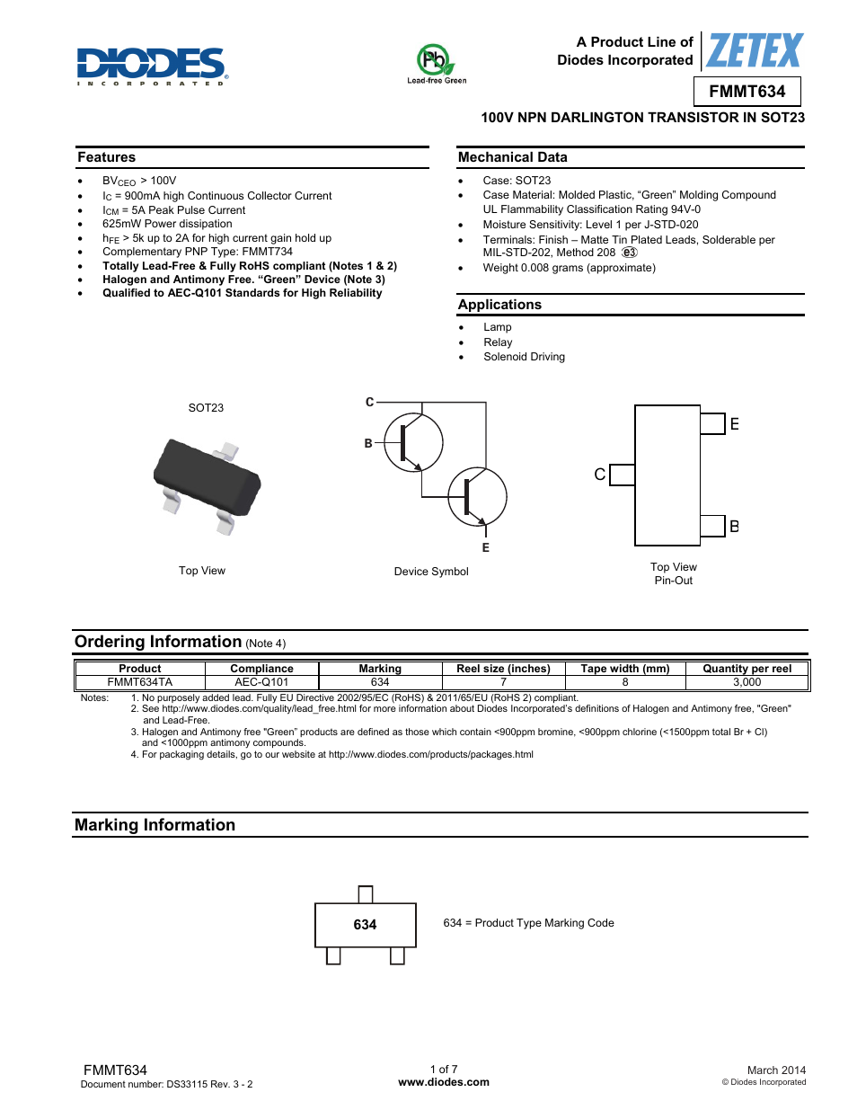 Diodes FMMT634 User Manual | 7 pages