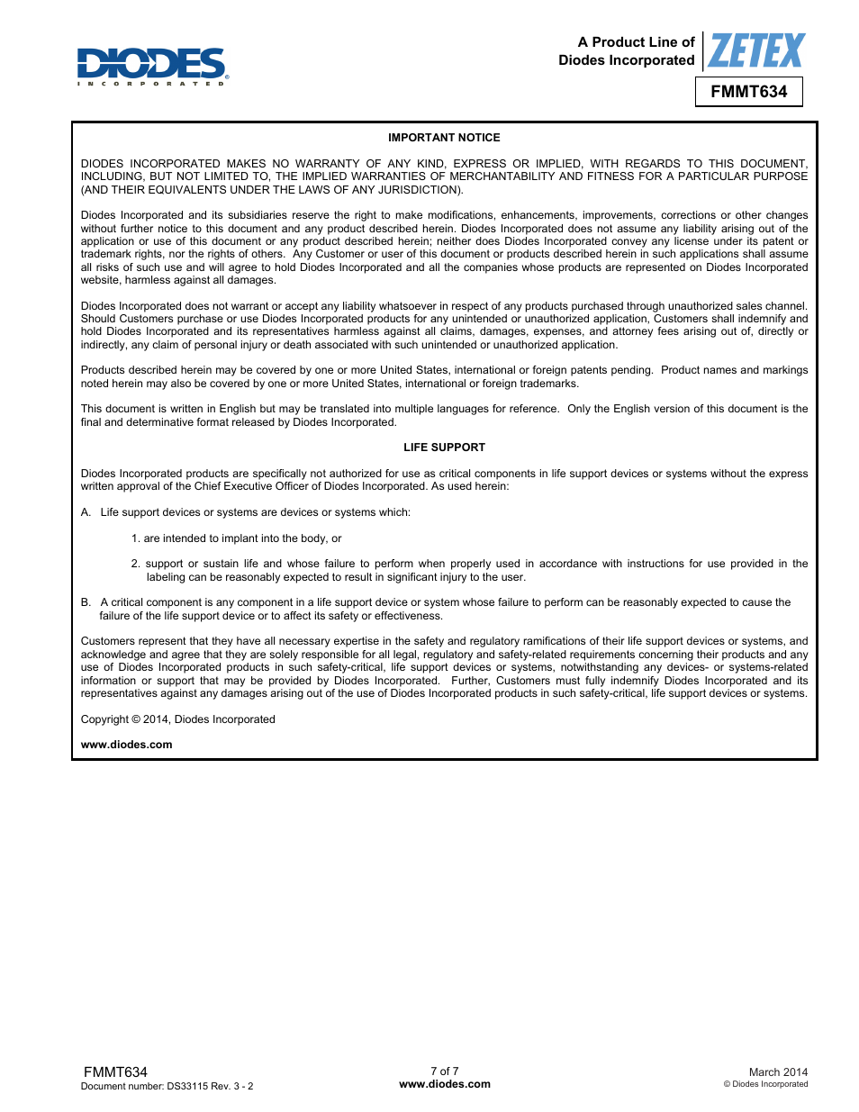 Fmmt634 | Diodes FMMT634 User Manual | Page 7 / 7