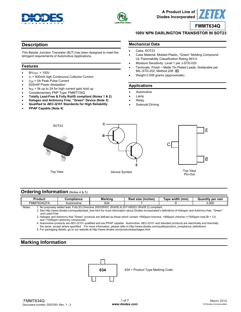 Diodes FMMT634Q User Manual | 7 pages
