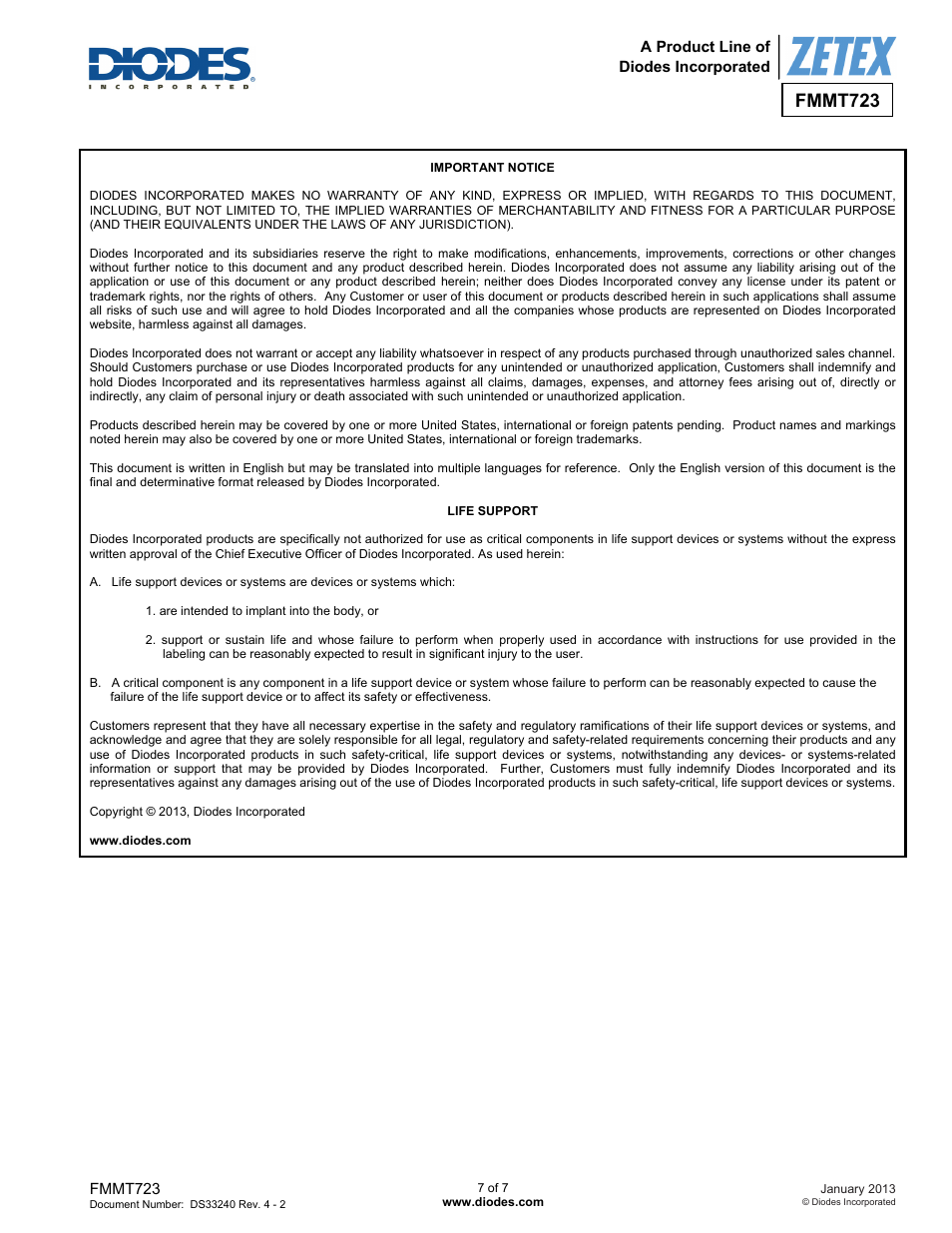 Fmmt723 | Diodes FMMT723 User Manual | Page 7 / 7