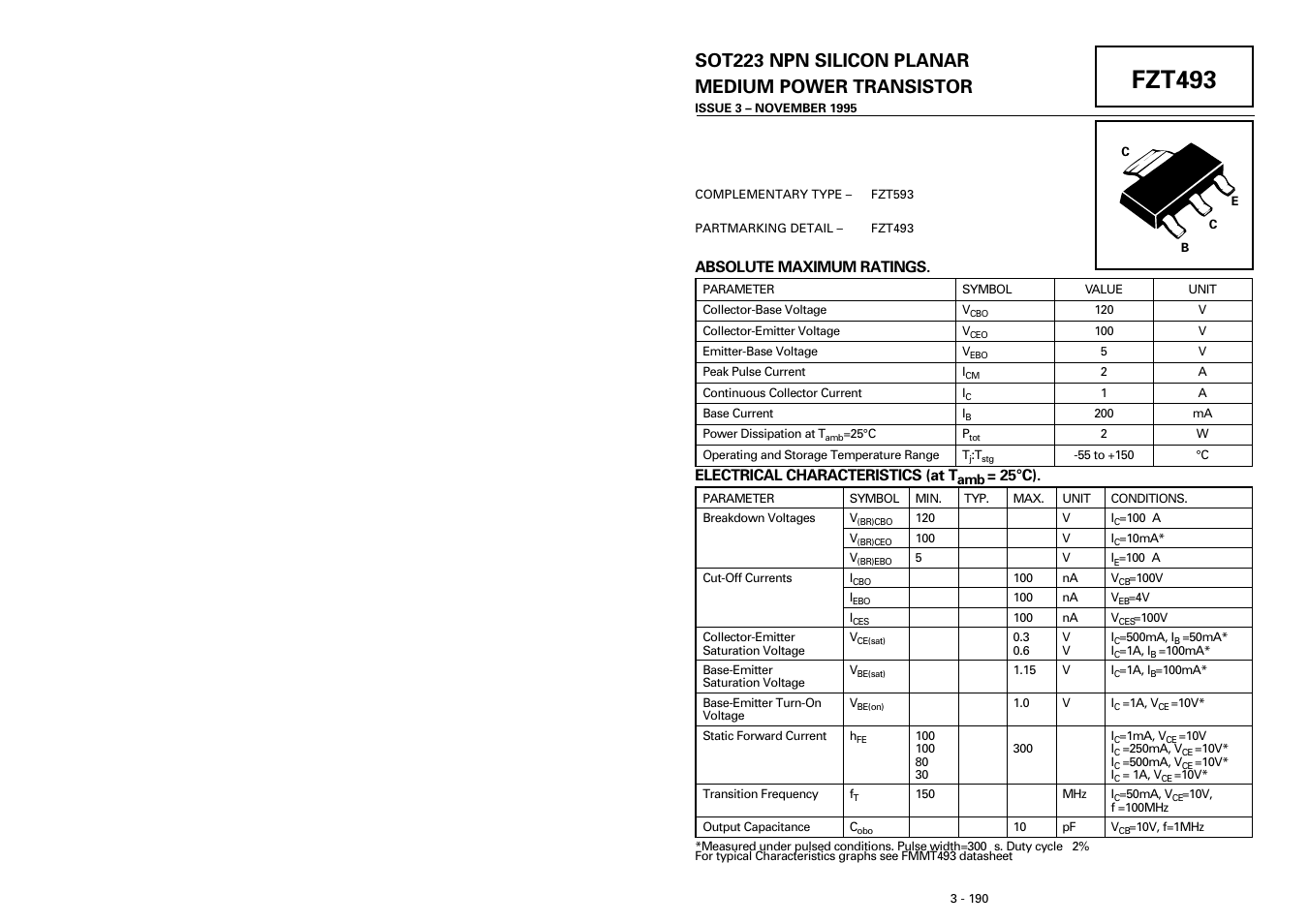 Diodes FZT493 User Manual | 1 page