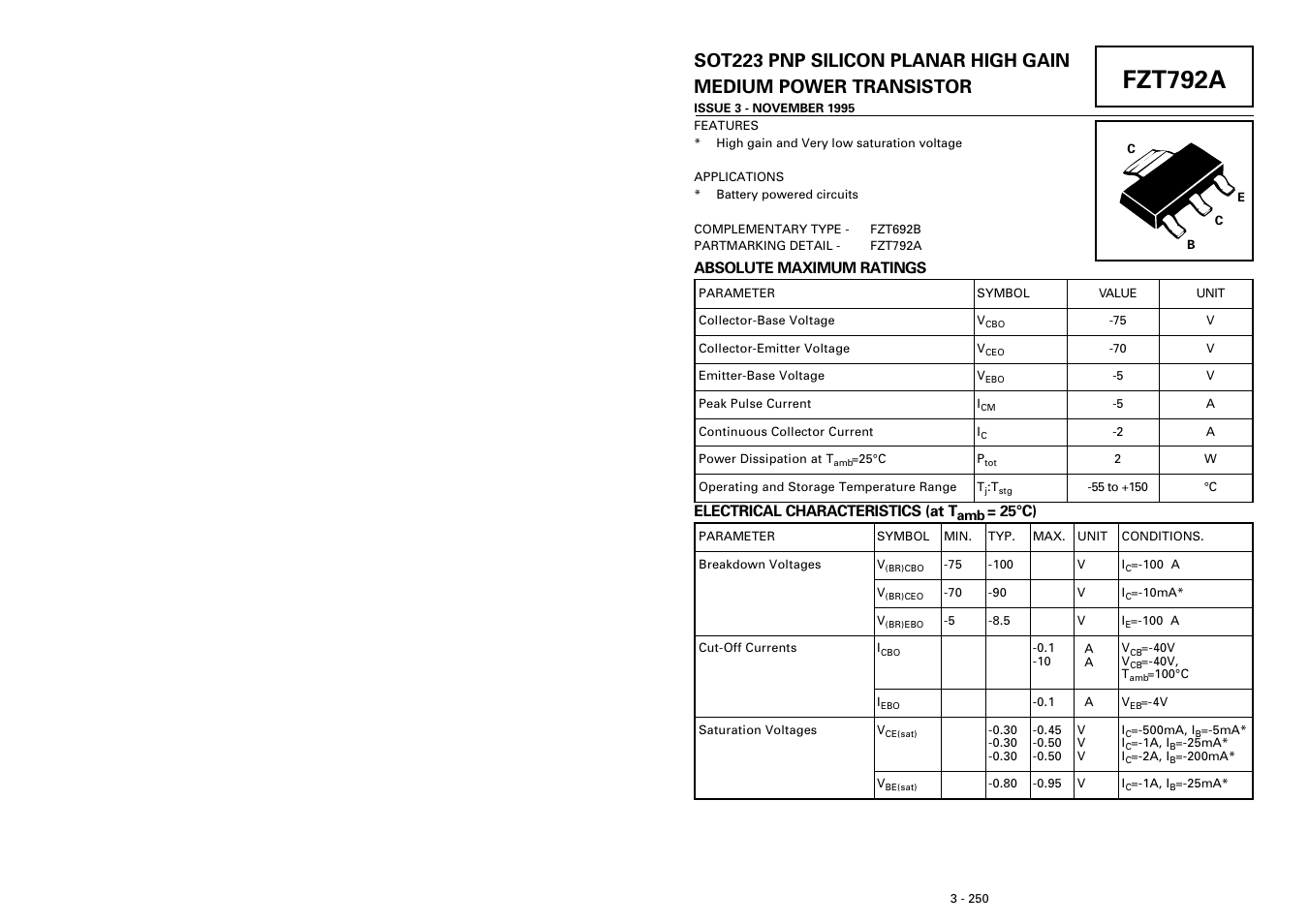 Diodes FZT792A User Manual | 3 pages