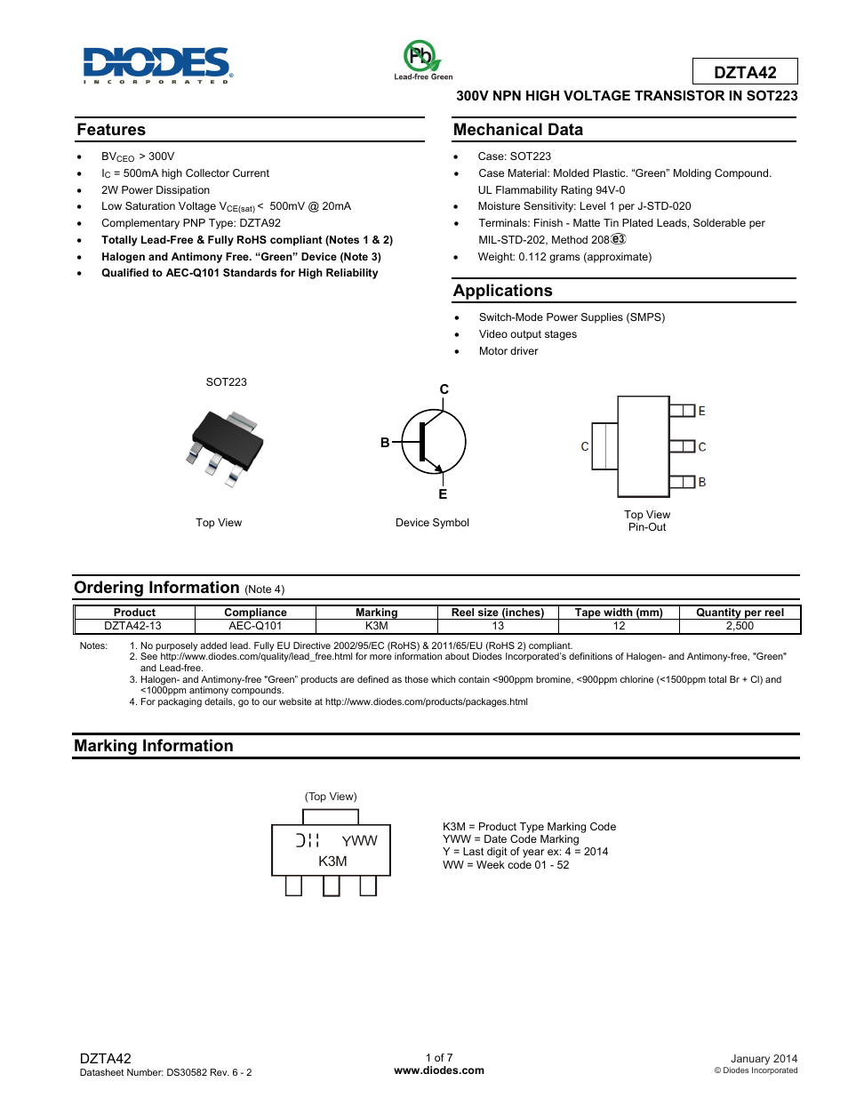 Diodes DZTA42 User Manual | 7 pages