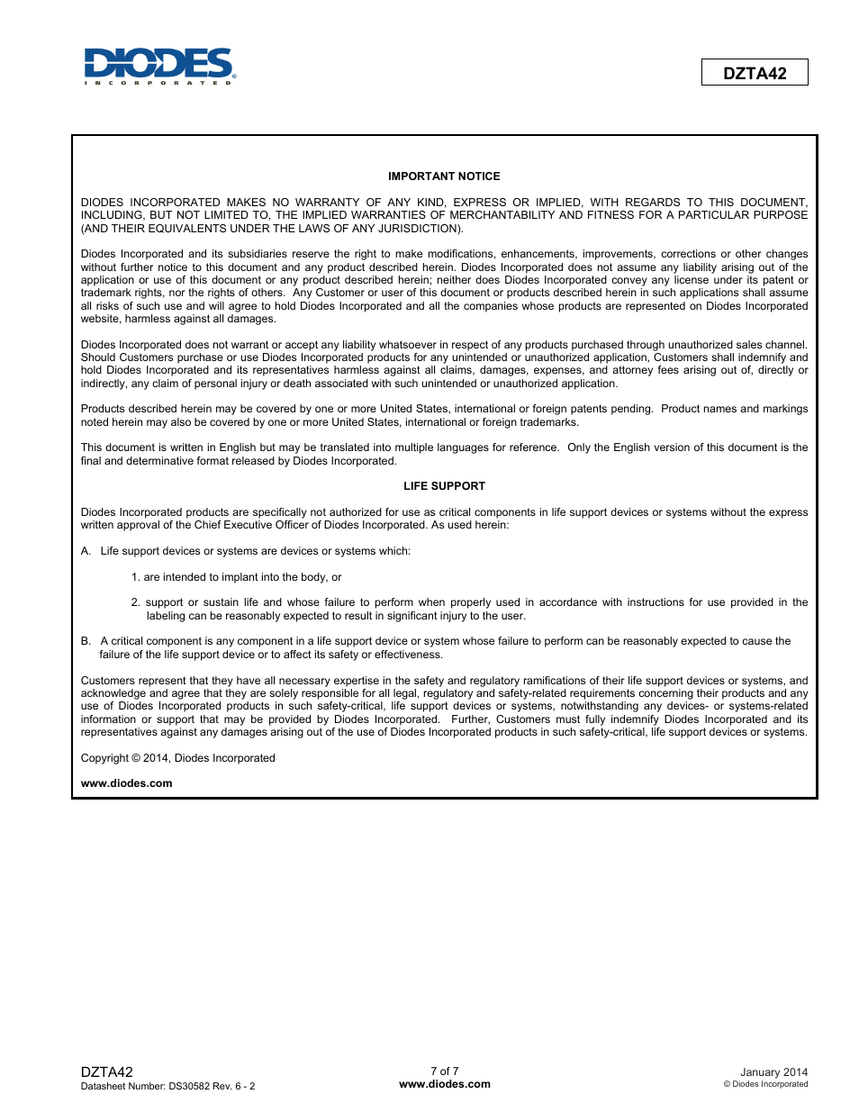 Dzta42 | Diodes DZTA42 User Manual | Page 7 / 7