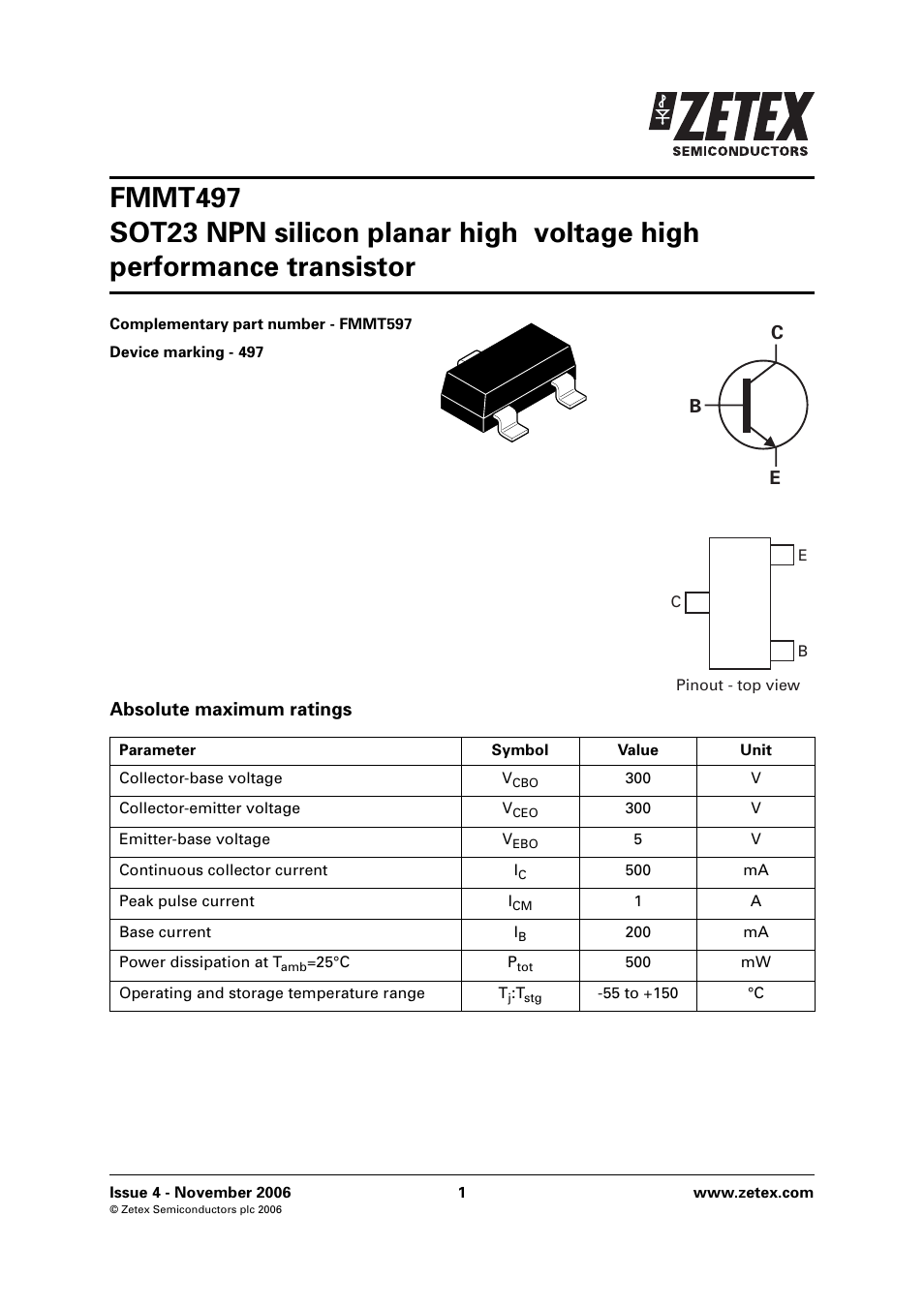 Diodes FMMT497 User Manual | 6 pages