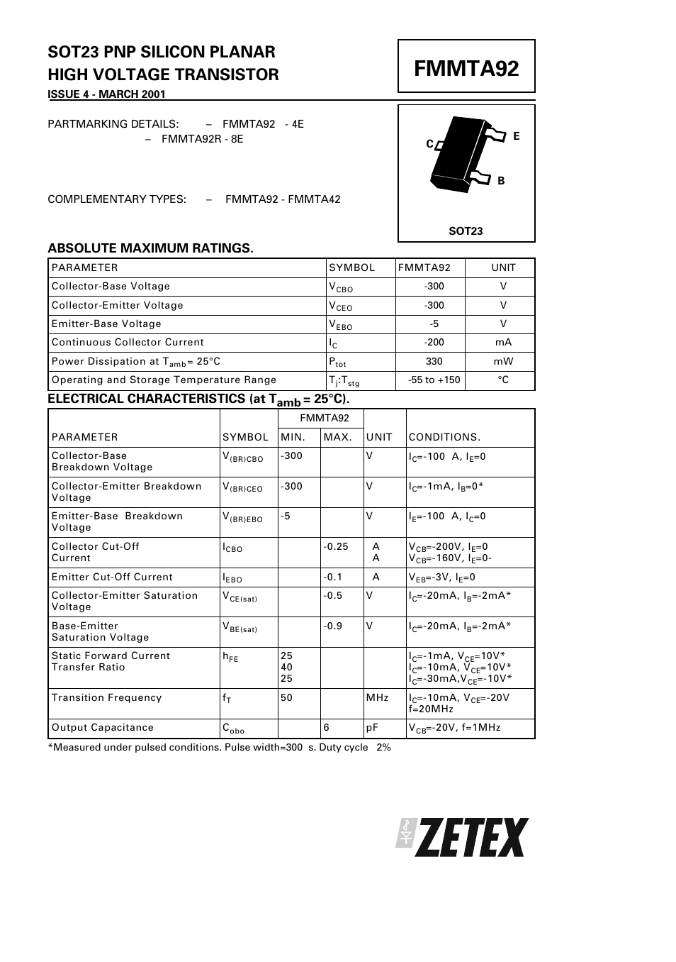 Diodes FMMTA92 User Manual | 2 pages