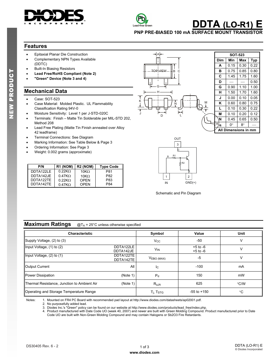 Diodes DDTA (LO-R1) E User Manual | 3 pages