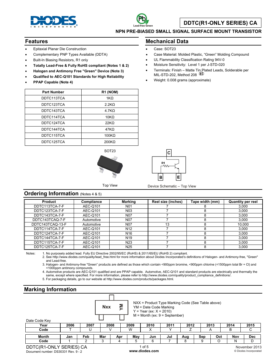 Diodes DDTC (R1-ONLY SERIES) CA User Manual | 5 pages