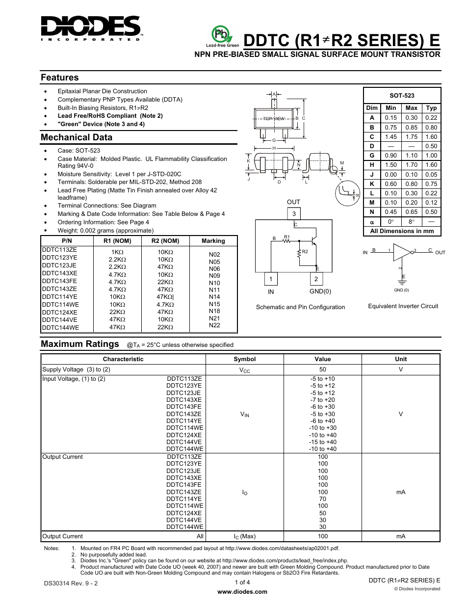 Diodes DDTC (R1≠R2 SERIES) E User Manual | 4 pages