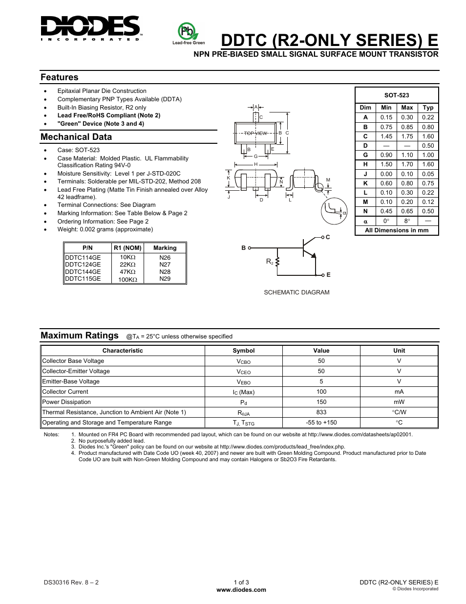 Diodes DDTC (R2-ONLY SERIES) E User Manual | 3 pages