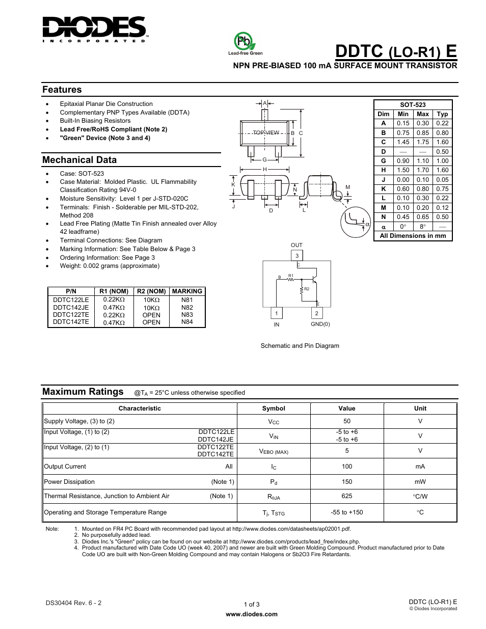 Diodes DDTC (LO-R1) E User Manual | 3 pages