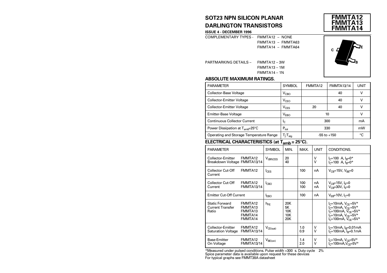 Diodes FMMTA14 User Manual | 1 page