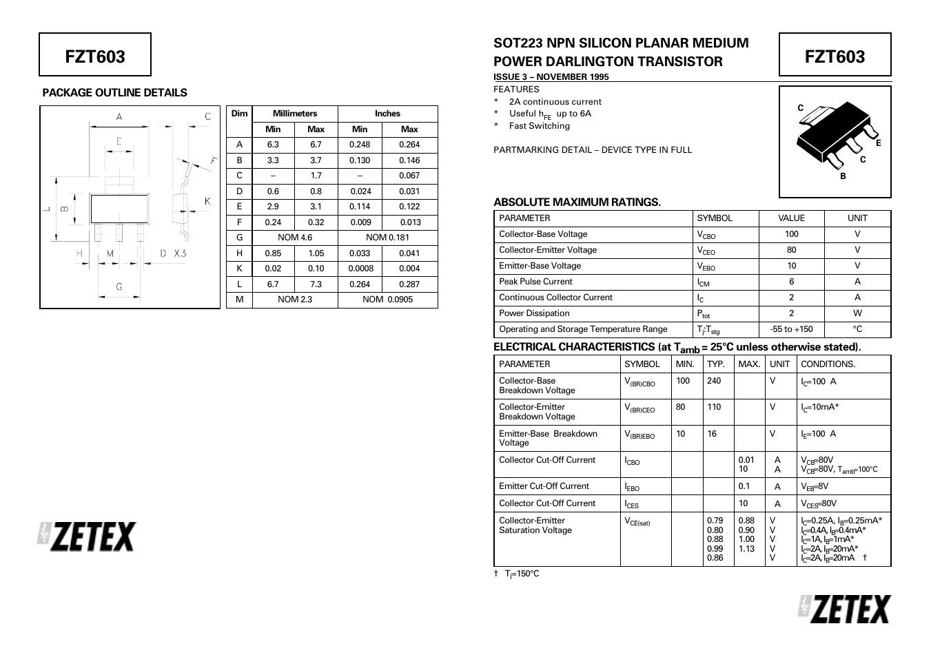 Diodes FZT603 User Manual | 3 pages