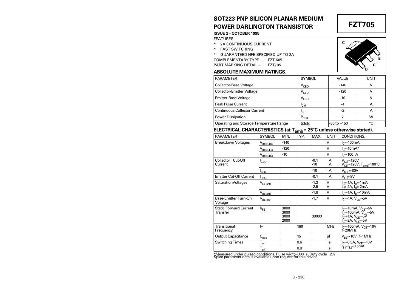 Diodes FZT705 User Manual | 2 pages
