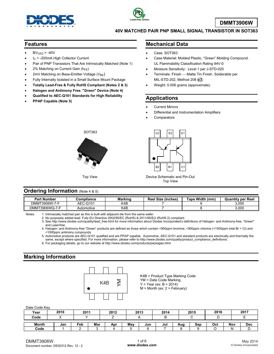 Diodes DMMT3906W User Manual | 6 pages
