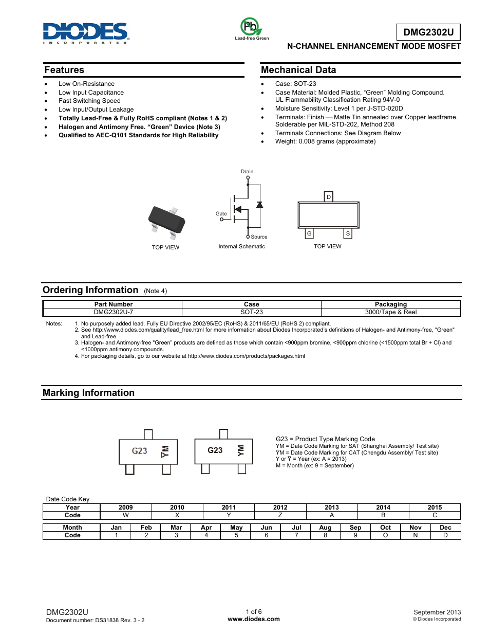 Diodes DMG2302U User Manual | 6 pages