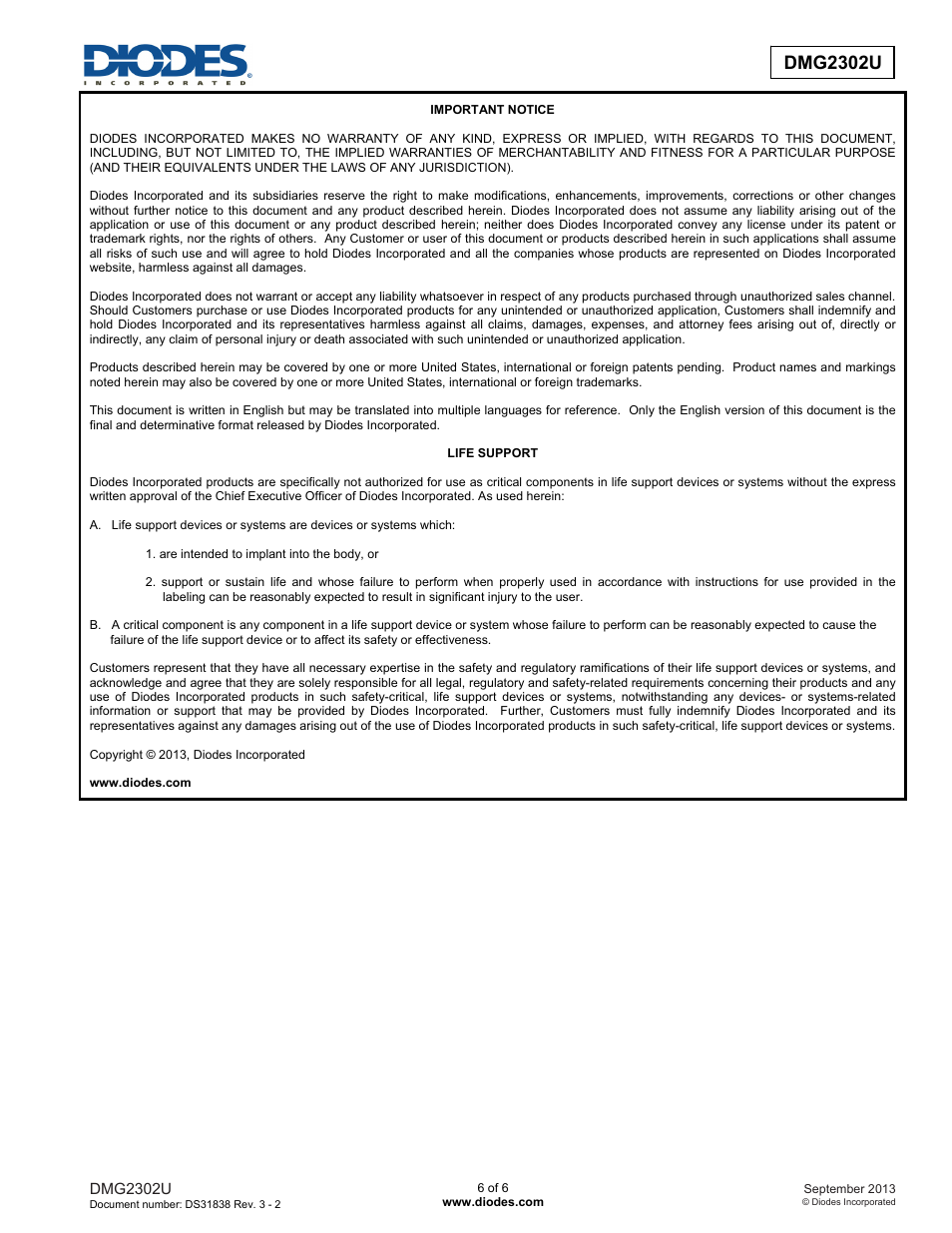 Dmg2302u | Diodes DMG2302U User Manual | Page 6 / 6