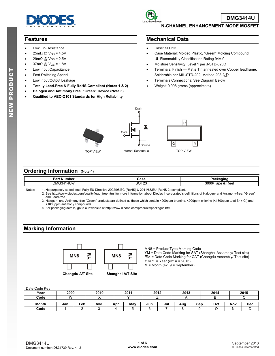 Diodes DMG3414U User Manual | 6 pages
