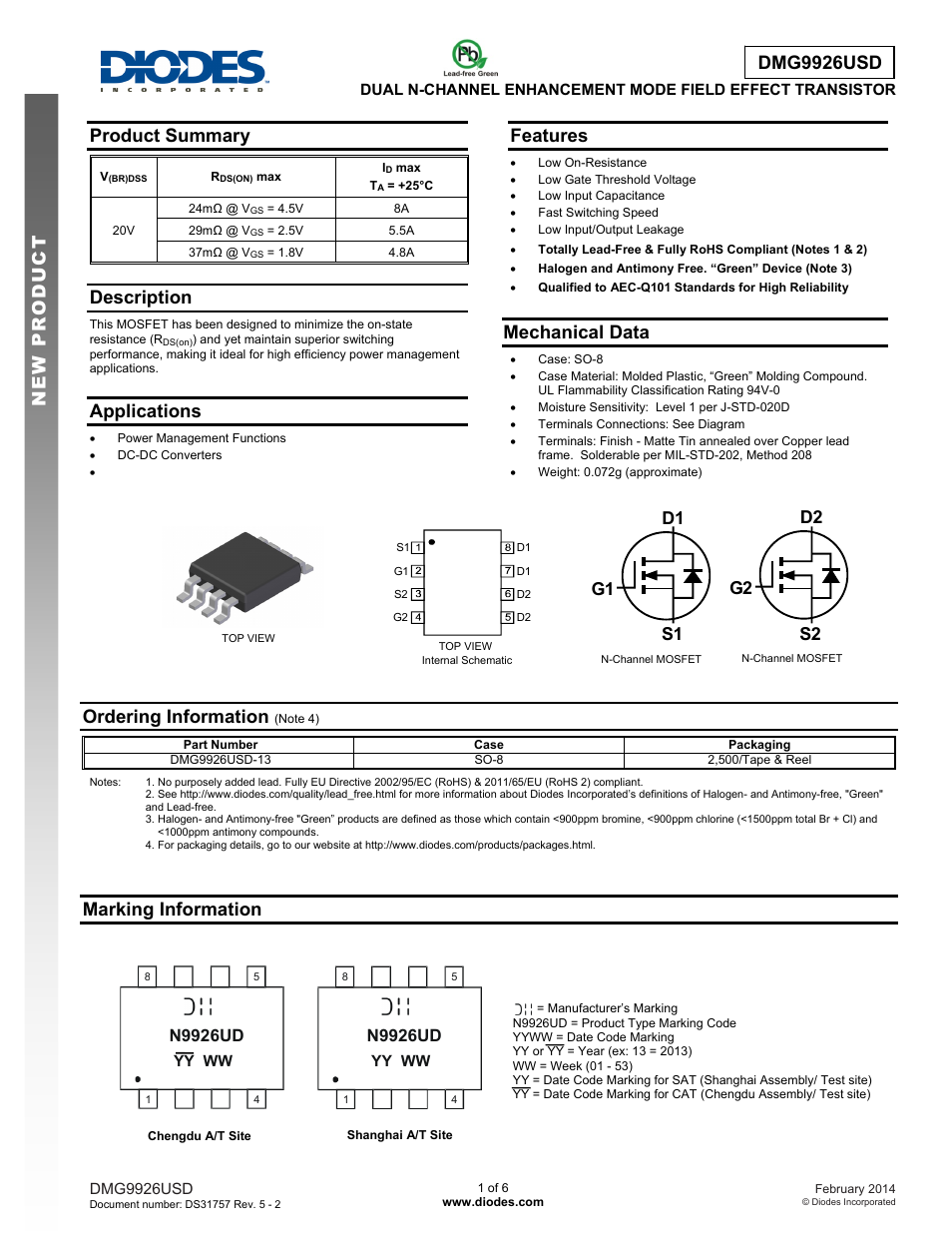 Diodes DMG9926USD User Manual | 6 pages