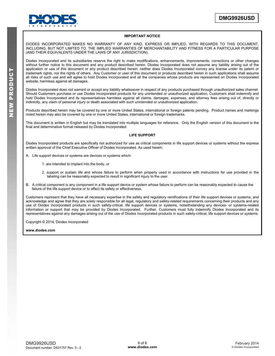 Dmg9926usd new prod uc t | Diodes DMG9926USD User Manual | Page 6 / 6