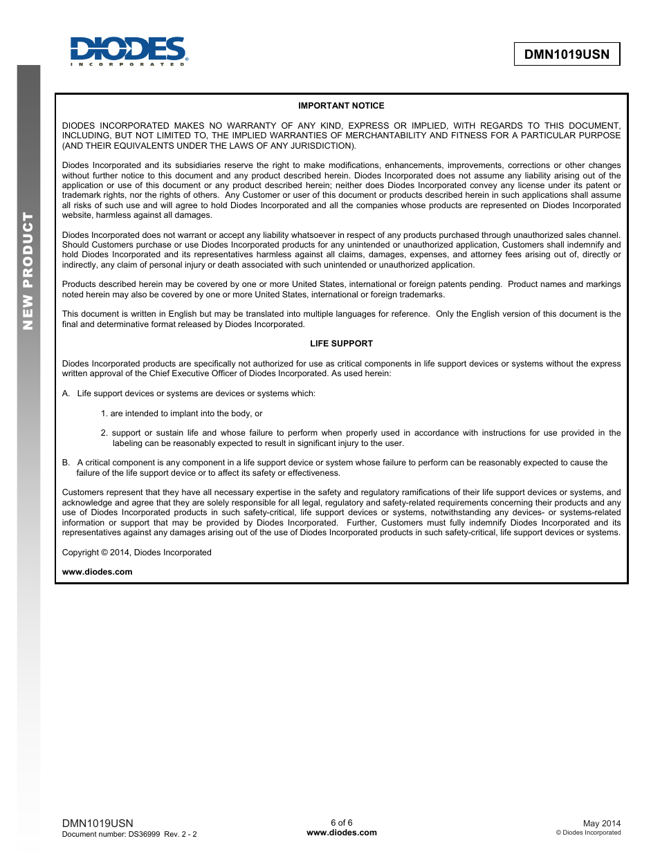 Dmn1019usn new prod uc t | Diodes DMN1019USN User Manual | Page 6 / 6