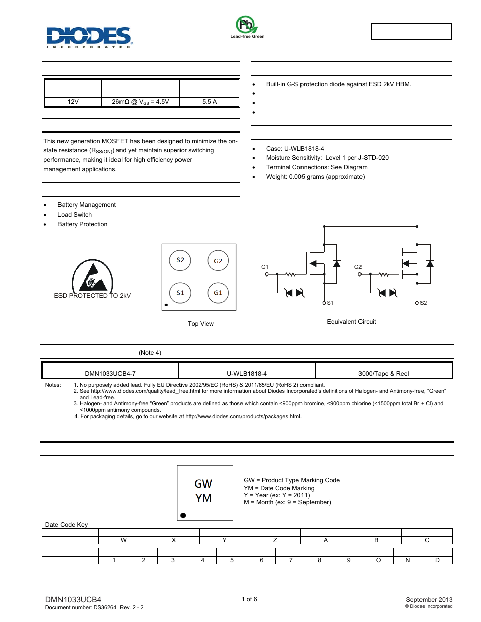 Diodes DMN1033UCB4 User Manual | 6 pages