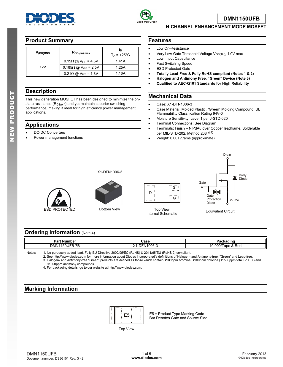 Diodes DMN1150UFB User Manual | 6 pages