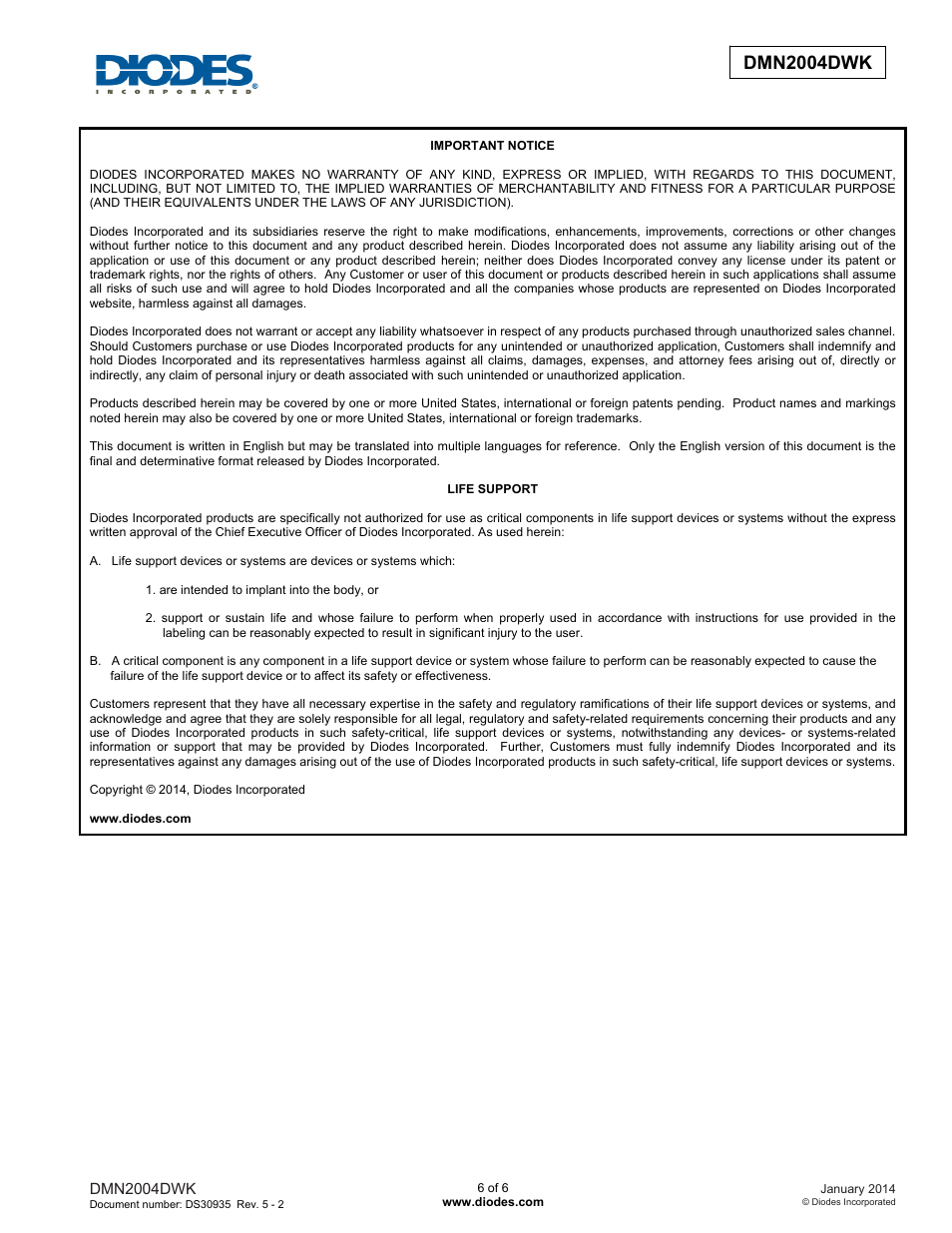 Dmn2004dwk new prod uc t | Diodes DMN2004DWK User Manual | Page 6 / 6