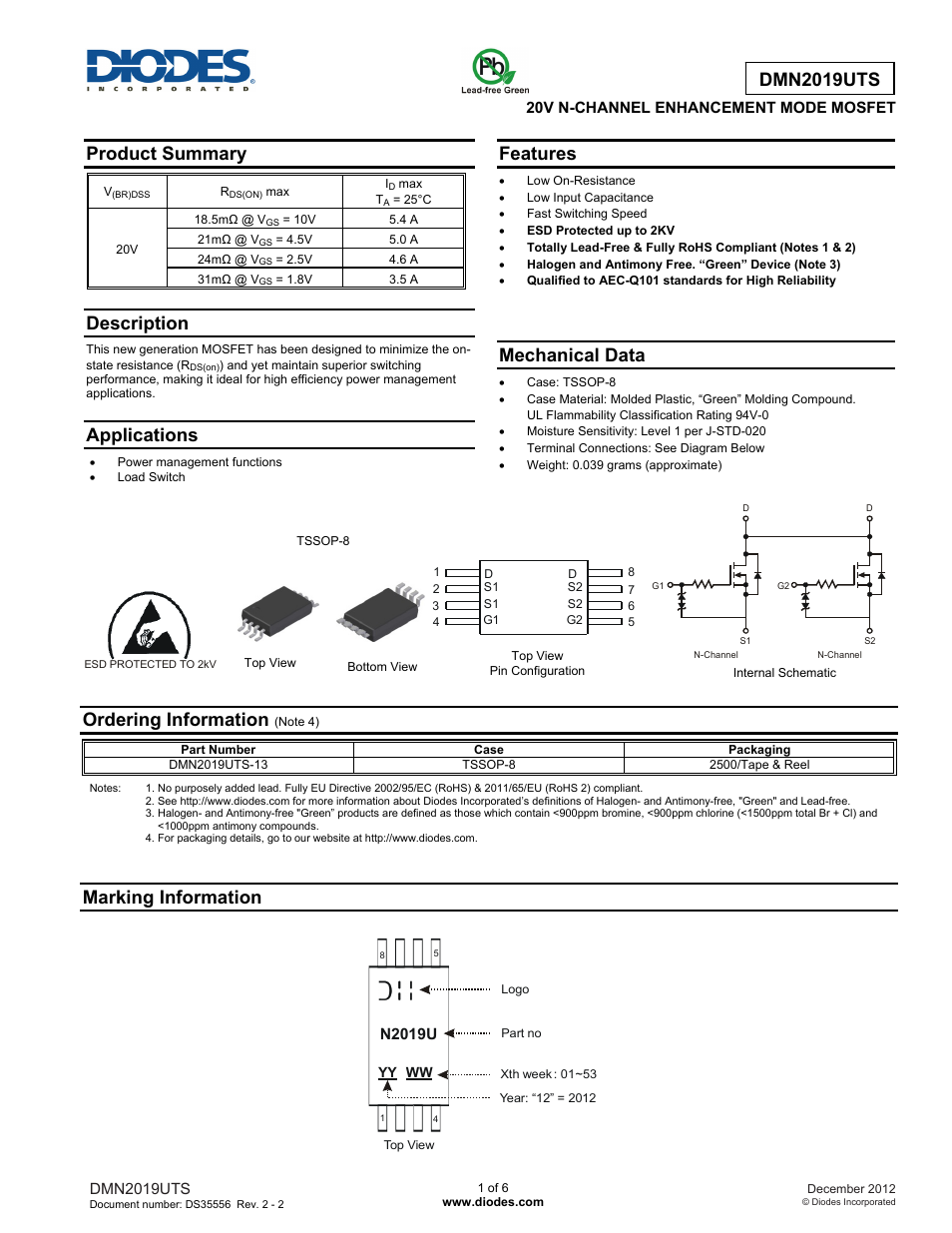 Diodes DMN2019UTS User Manual | 6 pages
