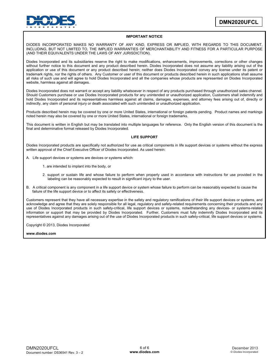 Diodes DMN2020UFCL User Manual | Page 6 / 6