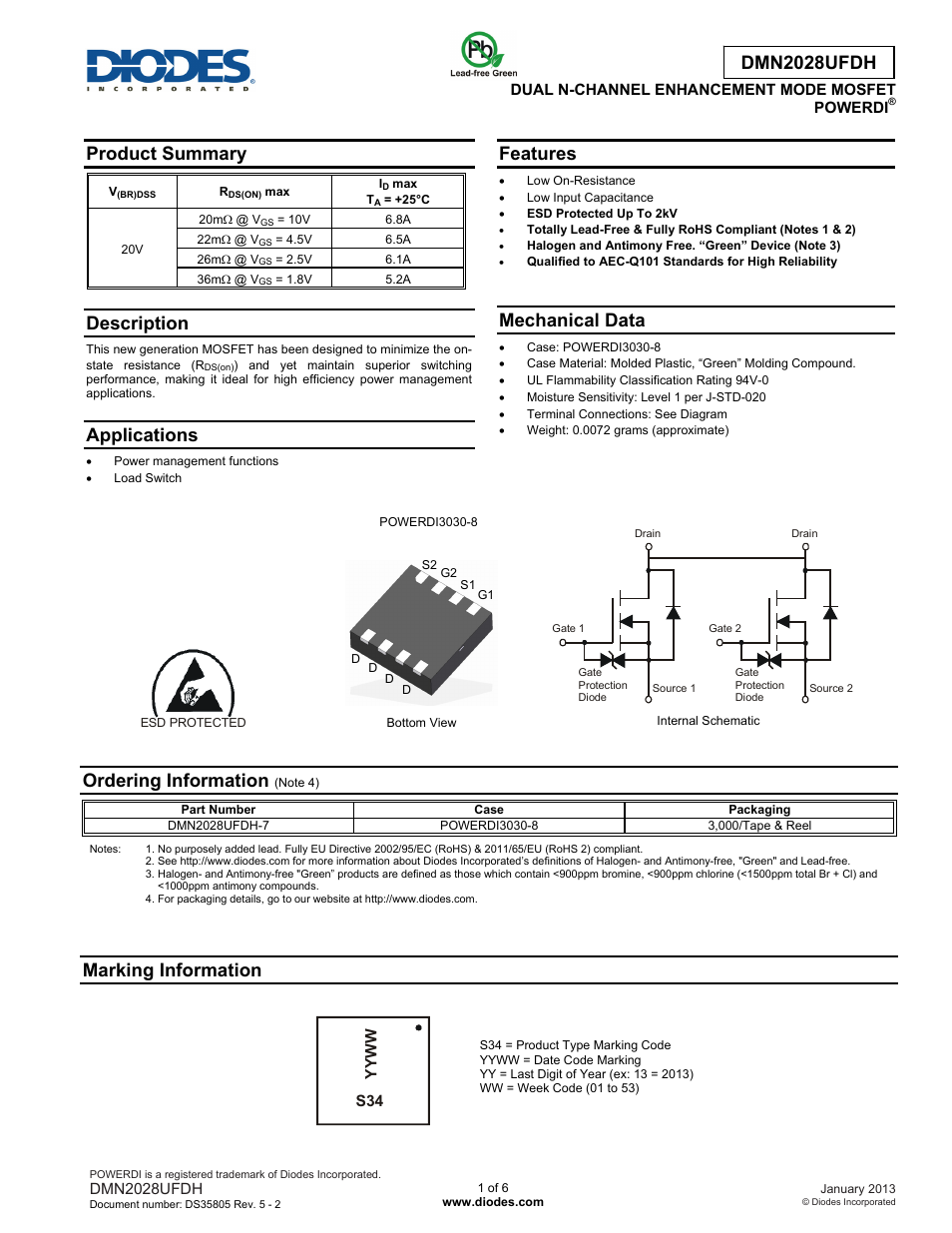 Diodes DMN2028UFDH User Manual | 6 pages