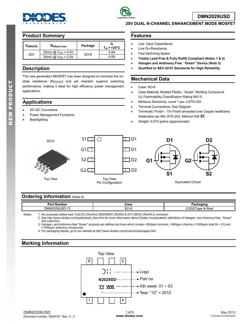 Diodes DMN2029USD User Manual | 6 pages