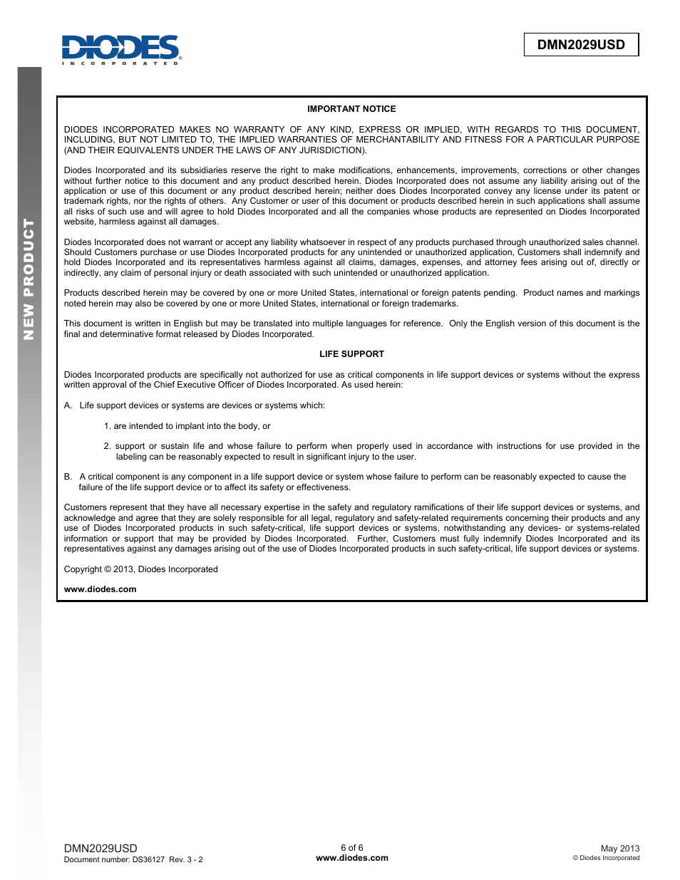 Diodes DMN2029USD User Manual | Page 6 / 6