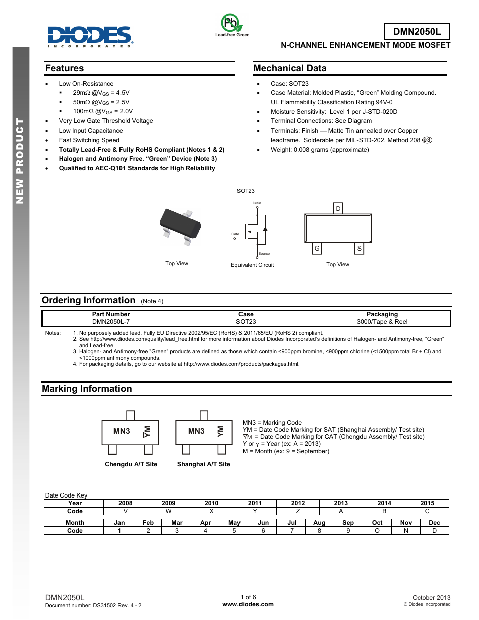 Diodes DMN2050L User Manual | 6 pages