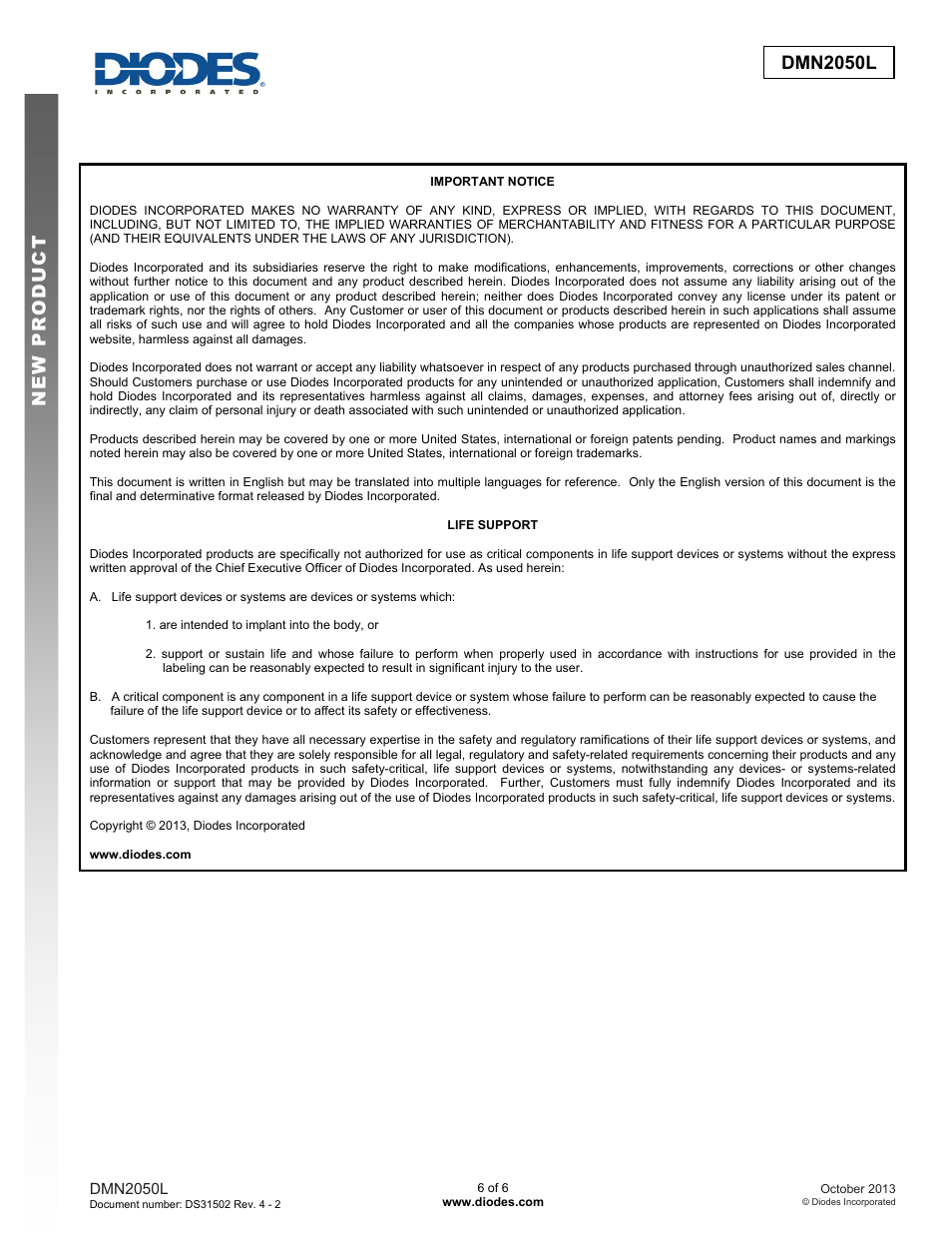 Dmn2050l new prod uc t | Diodes DMN2050L User Manual | Page 6 / 6