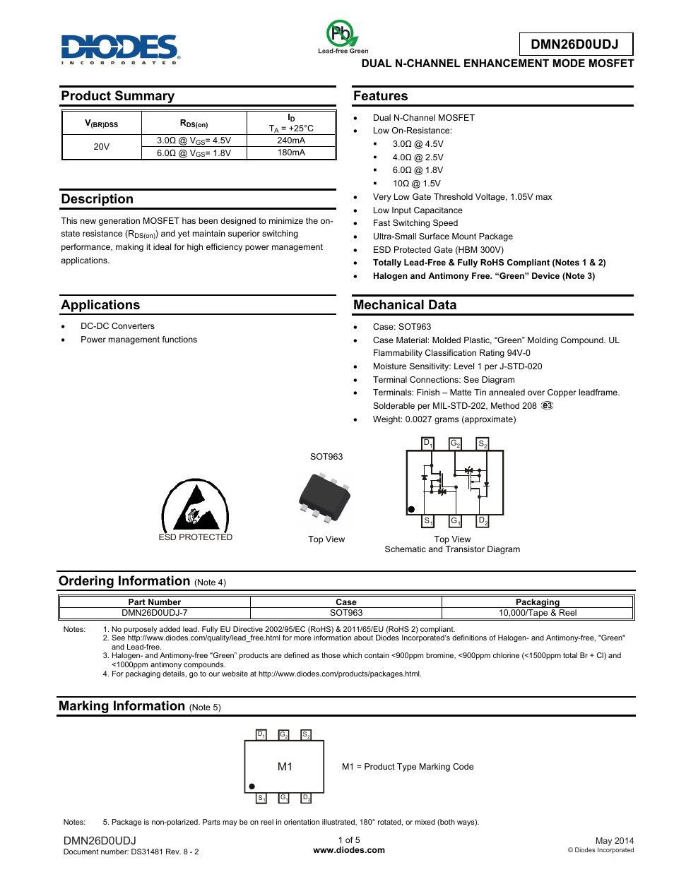 Diodes DMN26D0UDJ User Manual | 5 pages