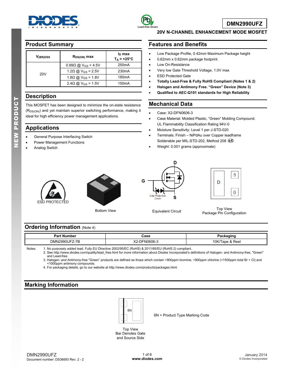 Diodes DMN2990UFZ User Manual | 6 pages