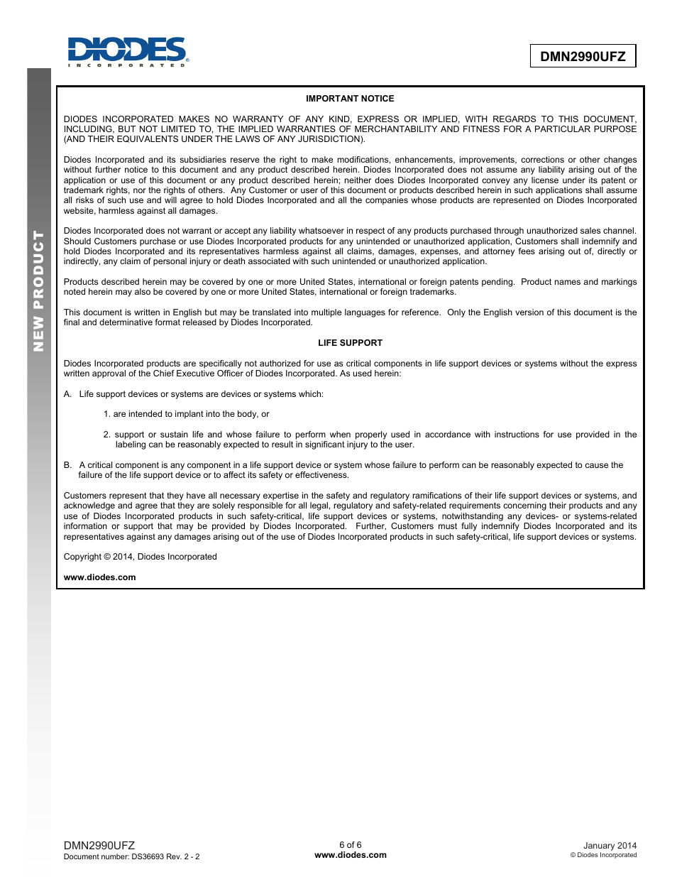 Diodes DMN2990UFZ User Manual | Page 6 / 6